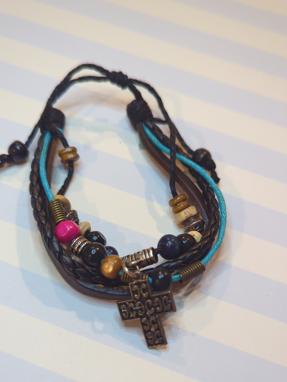 Cross and beaded religious Bracelet Handmade Turning Point Men Or Women Boho